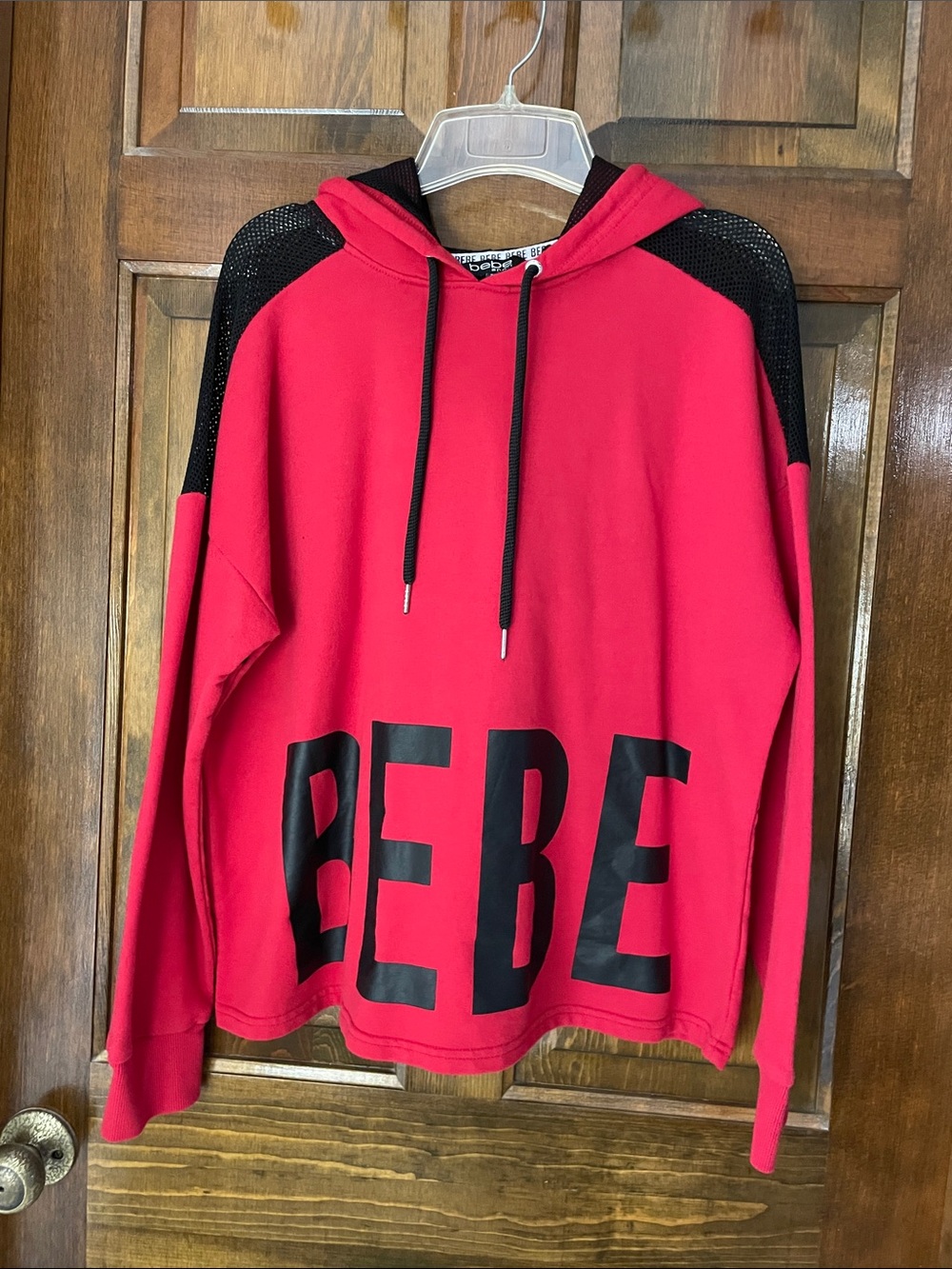 Bebe Sport hoodie, red with black mesh detail, size 1X, NWOT
